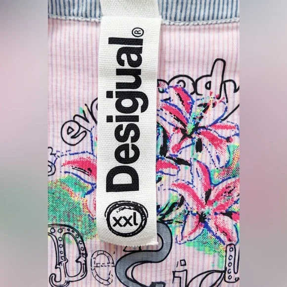 Desigual Embroidered Beaded Graphic Button Up Shirt XXL - Picture 3 of 7